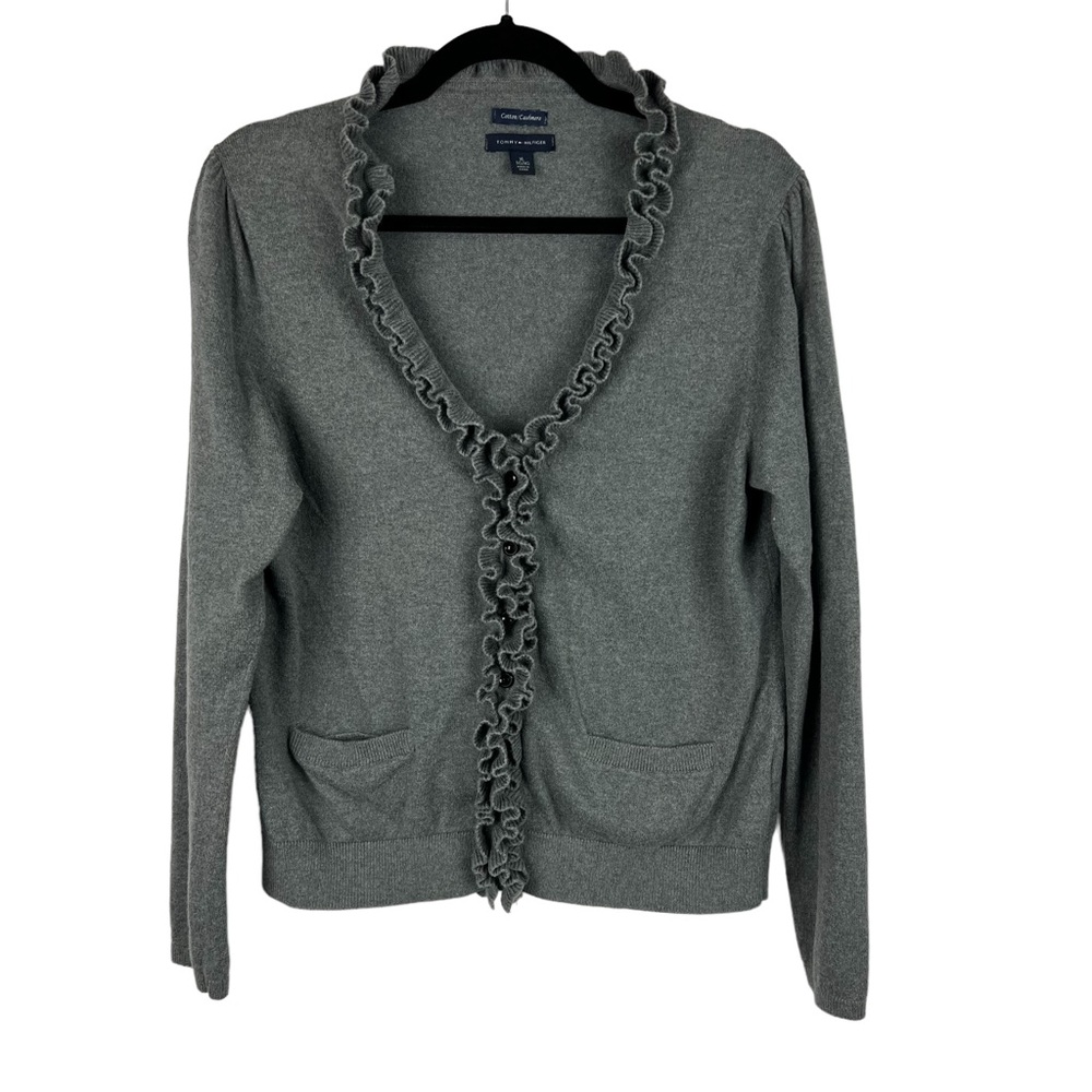 Tommy Hilfiger Women's Size XL Cotton Cashmere Blend Ruffle Cardigan Sweater
